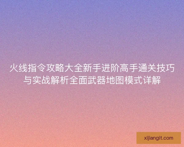 火线指令攻略大全新手进阶高手通关技巧与实战解析全面武器地图模式详解