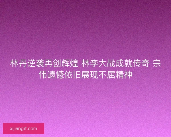 林丹逆袭再创辉煌 林李大战成就传奇 宗伟遗憾依旧展现不屈精神