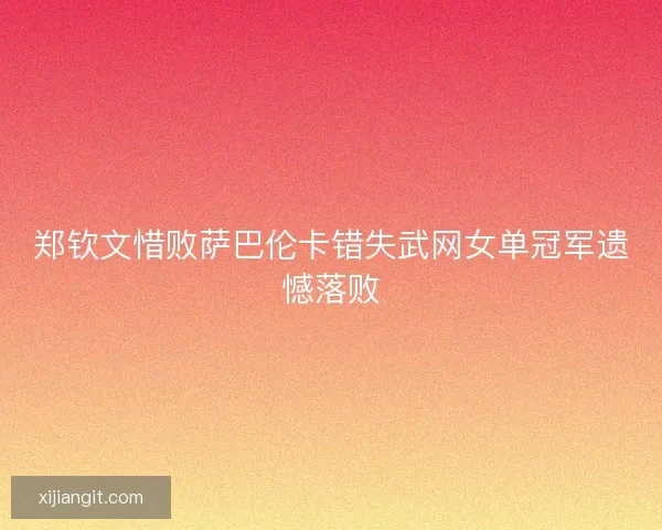 郑钦文惜败萨巴伦卡错失武网女单冠军遗憾落败