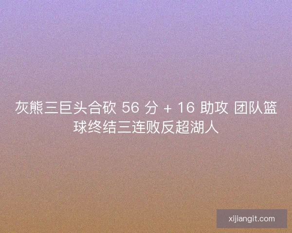 灰熊三巨头合砍 56 分 + 16 助攻 团队篮球终结三连败反超湖人